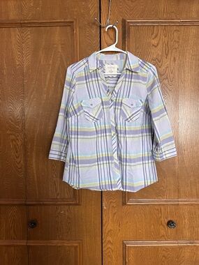 Sonoma Pastel Plaid Button-Up Shirt in Lavender, Mint & Yellow